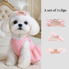 3 Pcs Dog Hair Bows Clips Pink Pet Hair Accessories For Puppy Kitten Grooming A