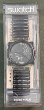 IN ORIGINAL BOX Vintage 1993 Swatch Watch Flake Model GK166 w Black Guard
