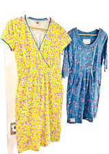 BrakeBurn Pack of Two Casual Dresses-Graphic Print,Pockets-Size-10, Lemon & Blue