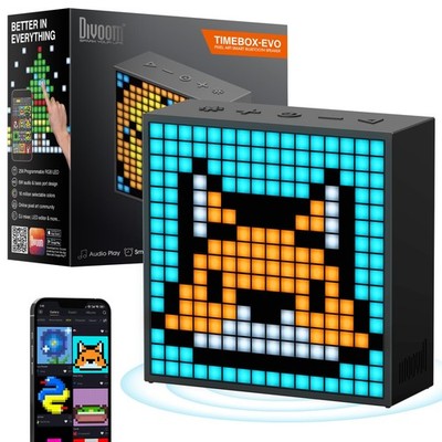 Divoom TimeBox Evo -- Pixel Art Bluetooth Speaker with 16x16 LED Small, Black 