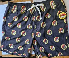 SIZE XL-XTRA LARGE Buc-ees Swim Black Trunks Shorts Mens Beaver Print Drawstring