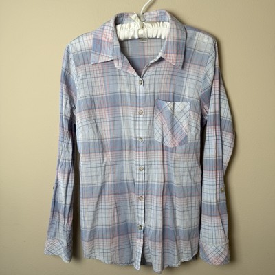 Christopher & Banks Lightweight Plaid Shirt Top Womens S Small Blue Coastal 