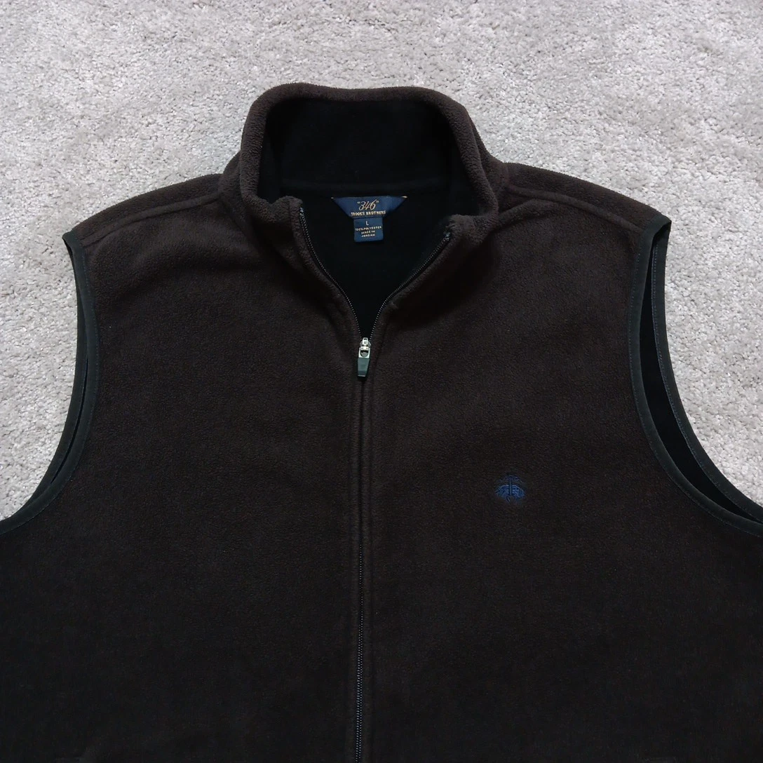 Brooks Brothers Vest Mens Large Brown Fleece Full Zip Lightweight Casual Pockets