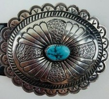Navajo Sterling Silver & Turquoise Belt Buckle by Suzie James Plus Leather Belt