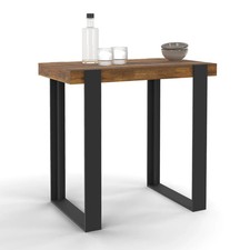 Table haute de bar PHOENIX bois foncé effet vieilli et noir 90 cm