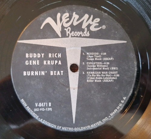 BUDDY RICH & GENE KRUPA Burnin’ Beat 1962 1st Press Verve MONO LP VG JACKET G+ - Picture 12 of 12