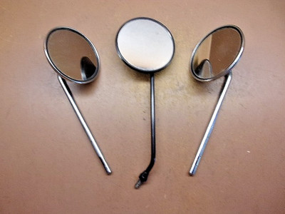 Lot of 3 Vintage Round Chrome Bike Side Mirrors All are 3'', Two are Matching