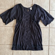 Sundance Embroidered Lace Eyelet Dress Cover Up Black Boho Sz M Oversize Beach