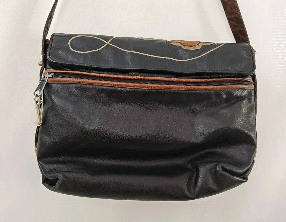 Bolso Bandolera Occidental Sharif Vintage Cuero Bolso Vaquero Negro Marrón Foto 2 de 4