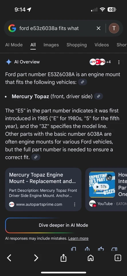 Новое оригинальное крепление двигателя со стороны водителя для Ford E53Z6038A подходит для других моделей Mercury Topaz 1985 года выпуска - Изображение 2 из 4