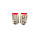 Salt & Pepper Shakers White with Black Stripes and Script 