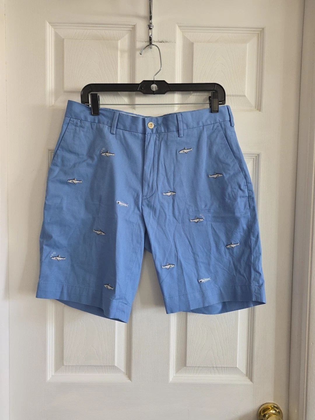 Polo Ralph Lauren Shorts Mens 32 Blue Stretch Classic Fish Embroidered Chino (1)