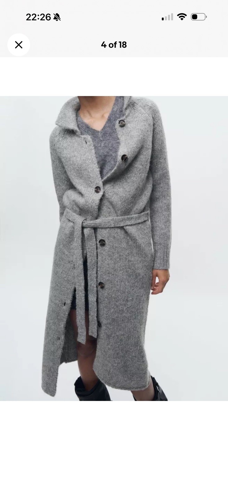ZARA LONG BELTED KNIT CARDIGAN Long Buttoned Wool Size  M L RARE image 2