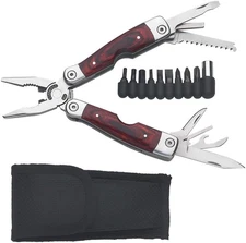 Maxam 11-In-1 Multi-Tool with 9 Interchangeable Bits, Wood and Stainless Steel H