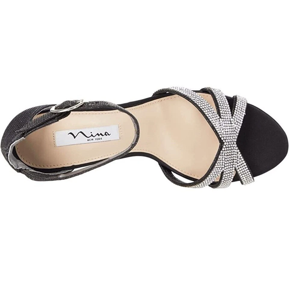 Sandalias de vestir Nina para mujer negras de cristal Haiden tacón bloque con tiras talla 9M Foto 2 de 4