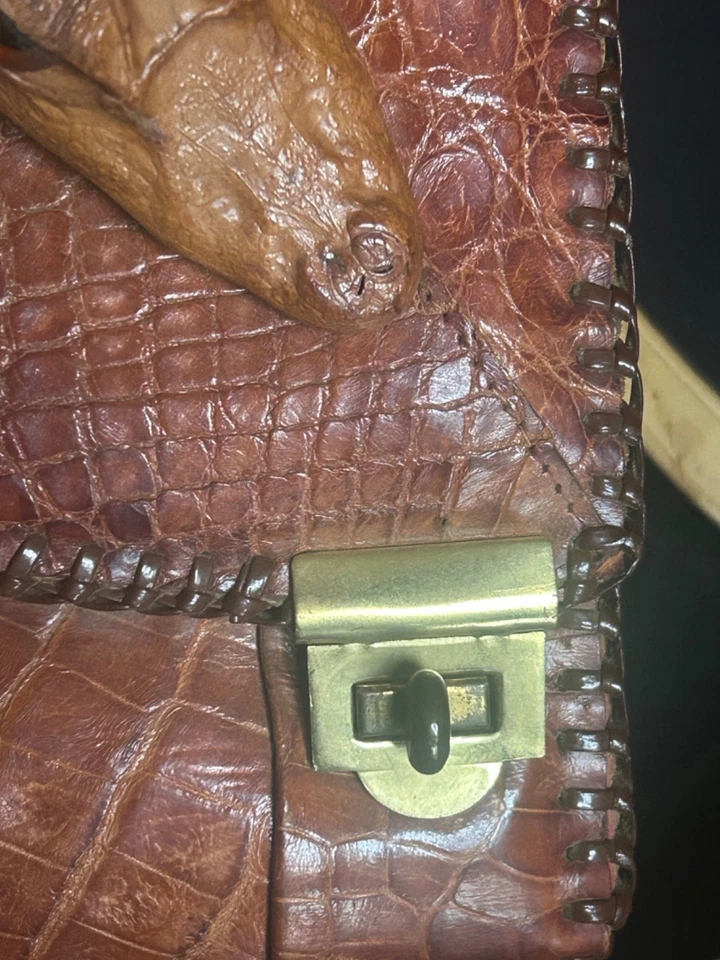 Maletín de cocodrilo real años 40 caza safari bolso de hombro bloqueo giratorio coleccionable Foto 4 de 4