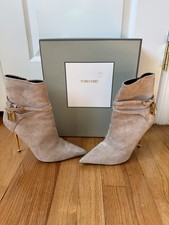 Authentic Tom Ford Lock Suede Ankle Boots Whi...