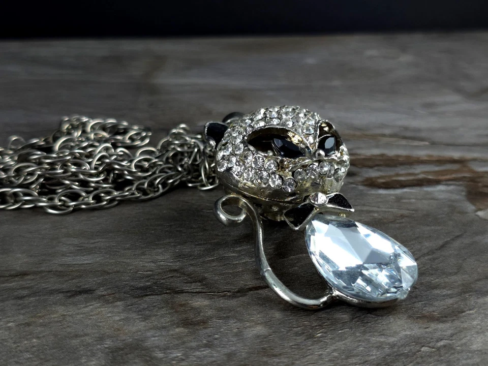 Anhänger Katze Metall Glasstein Strass 3D XXL Modeschmuck Kette - umwerfend - Bild 2 von 4