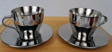 IKEA Set of 2 Stainless Steel Insulated Espresso Demitasse Cups & Saucers  