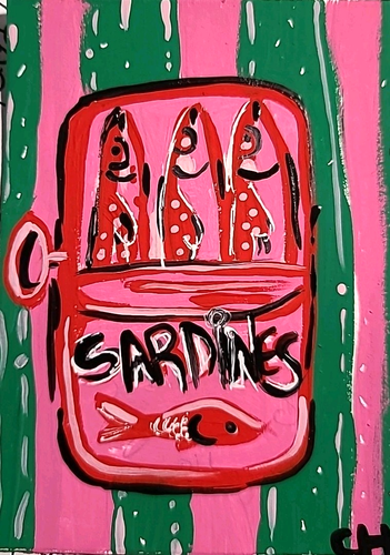 ACEO ORIGINAL SARDINES Acrylic & Gouache PAINTING NEW