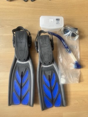 TUSA SF-22 Open Heel Scuba Diving Fins Set w/ Snorkel and Mask Black/Blue M/ML