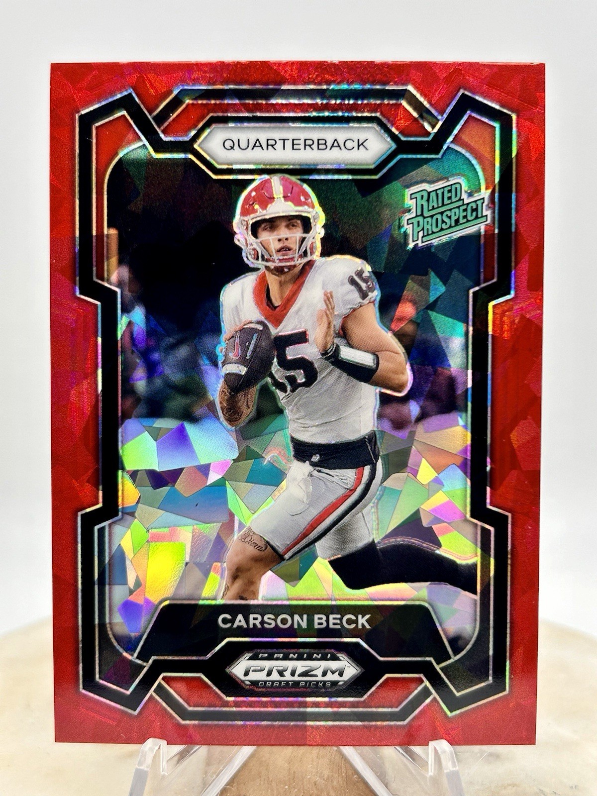 2024 Panini Prizm Draft Picks Carson Beck RC RED CRACKED ICE #130 UGA Miami