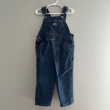 OshKosh Bgosh Toddler 2T Blue Denim Vestbak Overalls Red Plaid Trim Cargo