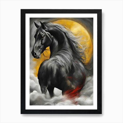 Schwarzes Pferd in den Wolken Kunstdruck gerahmt Wandbild Poster Leinwanddruck Bild