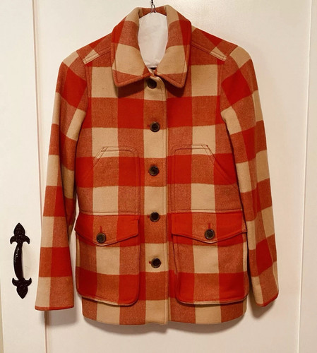 Wollmantel J Crew orange creme kariert - Bild 1 von 12