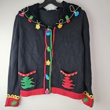 Jack B Quick Vintage Christmas Sweater 3D Knit Cardigan MP Ornaments Black LS