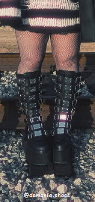 Black Platform Knee High Buckle Combat Military Punk Goth Moto