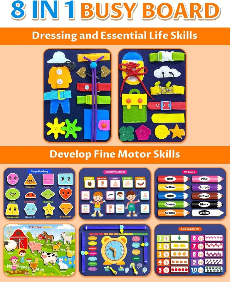 Busy Board Montessori Toy for Toddlers Travel Sensory Book for Fine Motor Skills - Image 3 of 4
