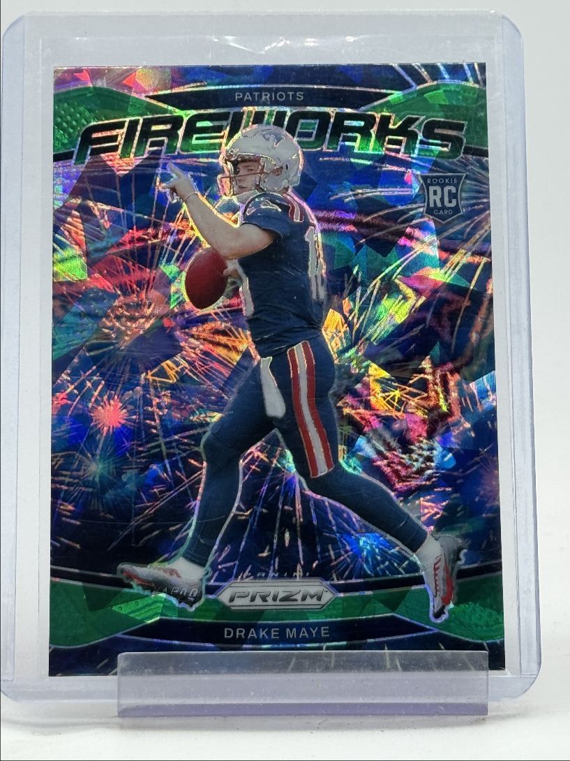 DRAKE MAYE 2024 PANINI PRIZM FIREWORKS ROOKIE GREEN ICE PATRIOTS RC Q4462