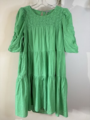 NWOT OLIVER BONAS Kelly Green Tiered Smocked Midi Dress 12 Honeycomb