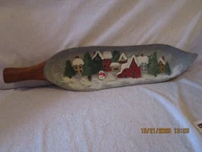Christmas, Vintage wooden scoop, hand painted