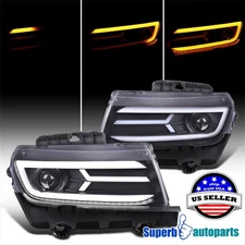 For 2014-2015 Chevy Camaro Black Projector Headlights Switchback+Sequential LED