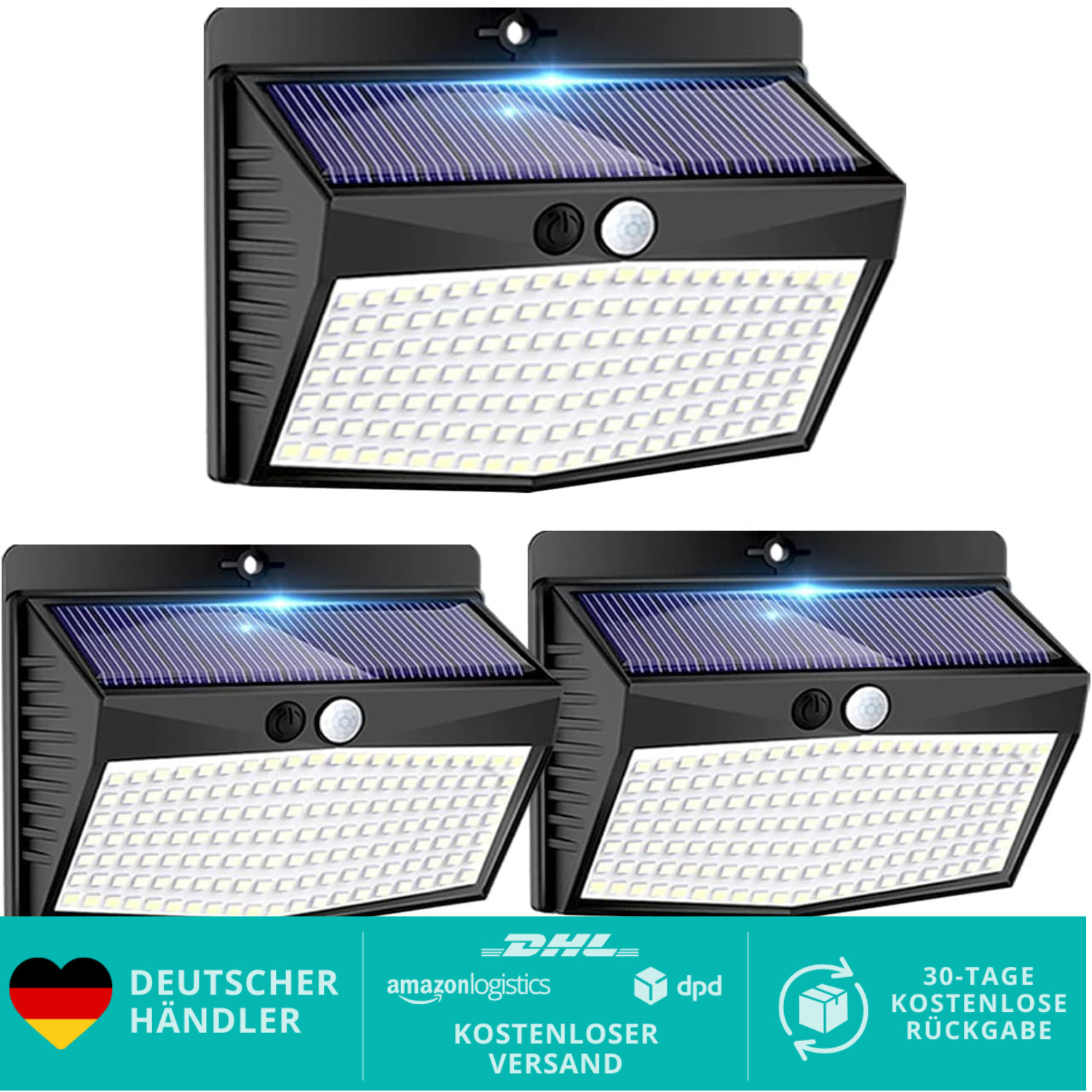 Peasur Solarlampe Außen Bewegungsmelder 3 Stück 180