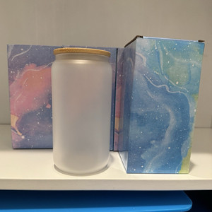 White Frosted Glass Sublimation tumbler with Wooden Lid, Round,