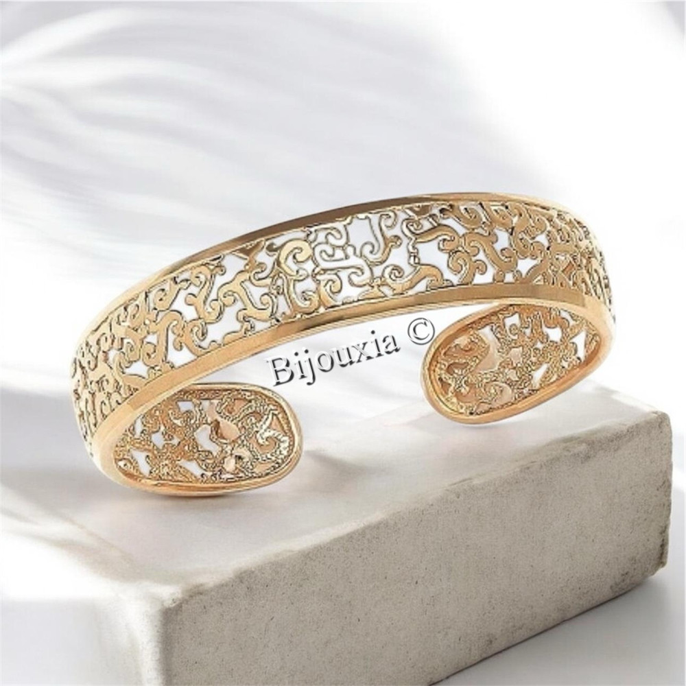 Bracelet jonc ouvert arabesques en plaqué or 18 carats pour femme