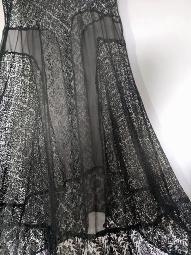 Antique Art Deco 1920s 1930s Black Lace Flapper Dress Silk Chiffon Inserts - Picture 14 of 21