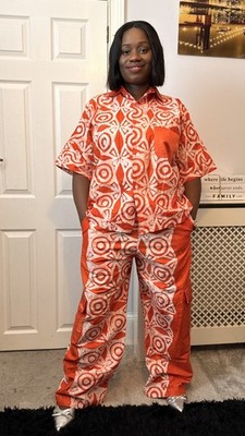 African Adire Baumwollhemd Top und Hose freie Größe bis 18