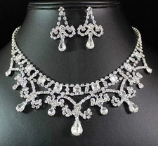 SEXY CLEAR AUSTRIAN RHINESTONE CRYSTAL NECKLACE EARRINGS SET WEDDING PROM N1434