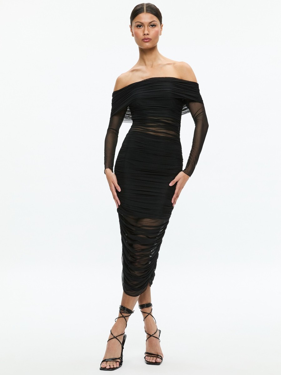 ALICE & OLIVIA (8) "ISADOLA" RUCHED BLACK MIDI DRESS NWT MSRP$395 | eBay