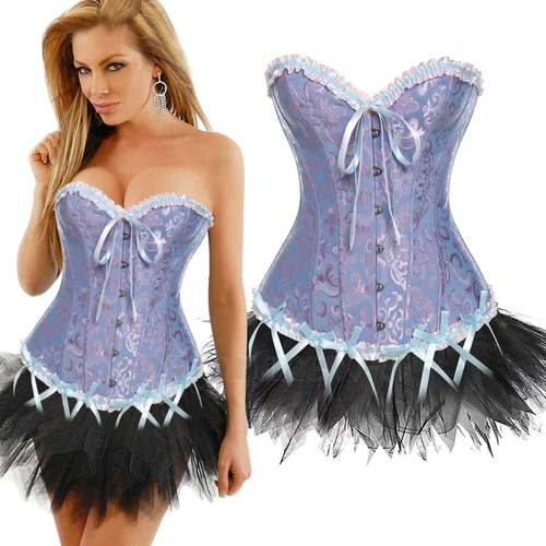 Ladies Lace Strapless Up Burlesque Corset Fancy Dress Costume Overbust Top&Tutu - Picture 13 of 31
