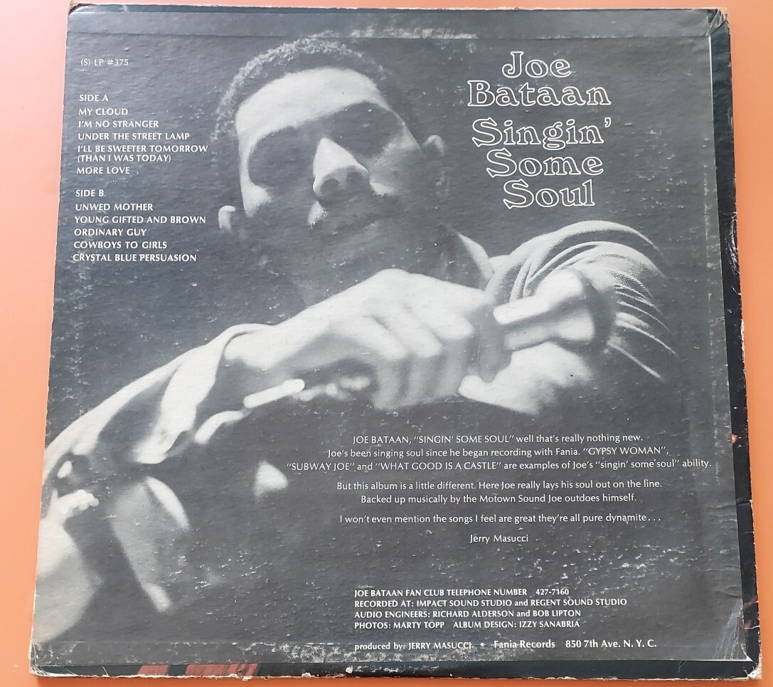 Joe Bataan Singin' Some Soul FANIA LP375 MONO VG/VG 5144 READ FIRST