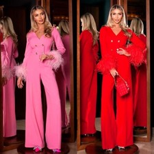 Feather Women Blazer Suits Appliques Power Slim Fit Evening Party Formal Outfits