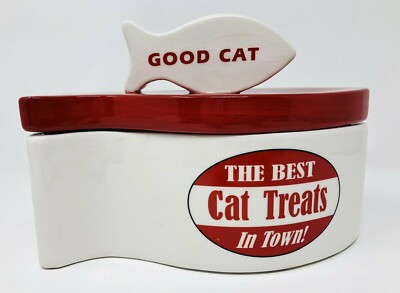 Fish Shaped  Ceramic Cat Treat Canister 9''L x 5''W