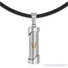 Stainless Steel Judaica Hebrew Jewish Shin Charm Mezuzah Pendant Choker Necklace