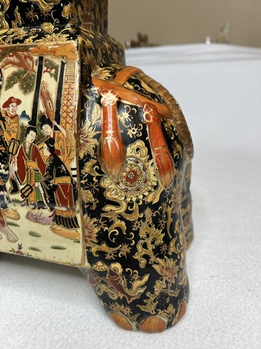 Vintage glasierte Keramik Chinoiserie Elefant Figur Hollywood Regency Pflanzenständer - Bild 6 von 20