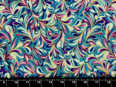 Tina Scrap Purple Blue Metallic Flower Floral Petals Cotton Fabric 9''x21 